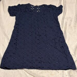 Monteau Navy Eyelet Short Sleeve Girls Dress